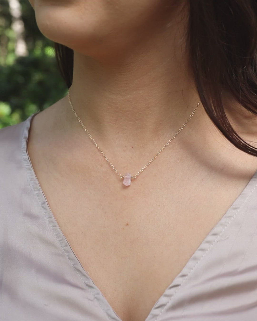 Double Terminated Rose Quartz Mini Crystal Point Necklace