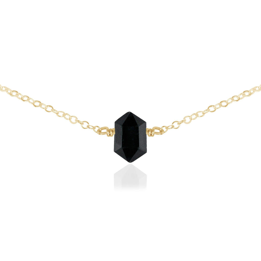Double Terminated Black Tourmaline Mini Crystal Point Choker Necklace - Double Terminated Black Tourmaline Mini Crystal Point Choker Necklace - 14k Gold Fill - Luna Tide Handmade Crystal Jewellery