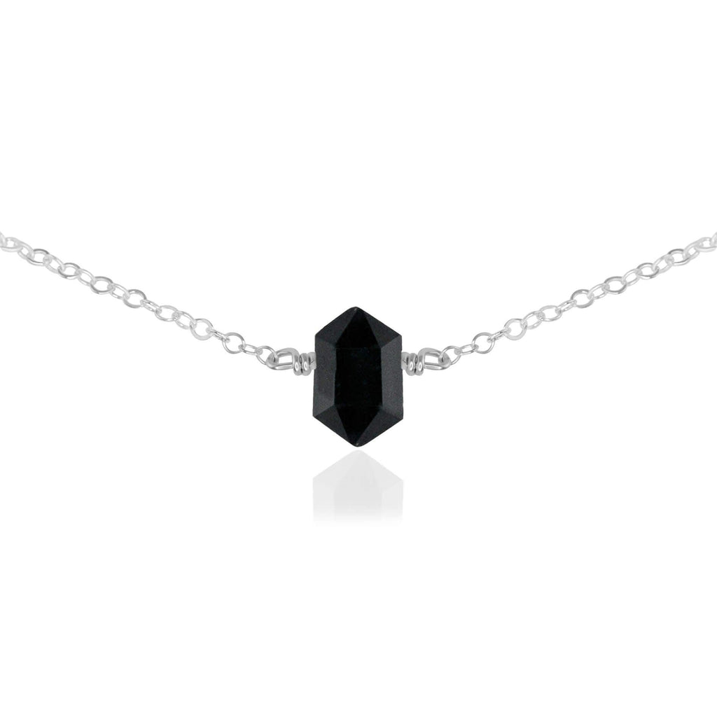 Double Terminated Black Tourmaline Mini Crystal Point Choker Necklace - Double Terminated Black Tourmaline Mini Crystal Point Choker Necklace - Sterling Silver - Luna Tide Handmade Crystal Jewellery