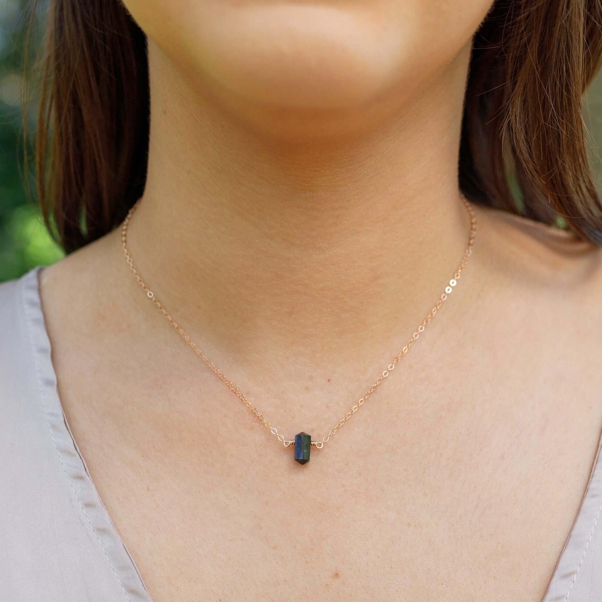 Double Terminated Black Tourmaline Mini Crystal Point Necklace - Double Terminated Black Tourmaline Mini Crystal Point Necklace - 14k Gold Fill - Luna Tide Handmade Crystal Jewellery