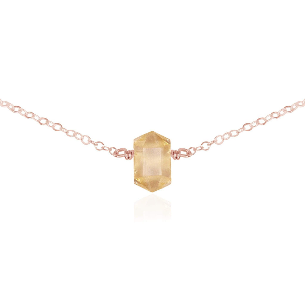 Double Terminated Citrine Mini Crystal Point Choker Necklace - Double Terminated Citrine Mini Crystal Point Choker Necklace - 14k Rose Gold Fill - Luna Tide Handmade Crystal Jewellery