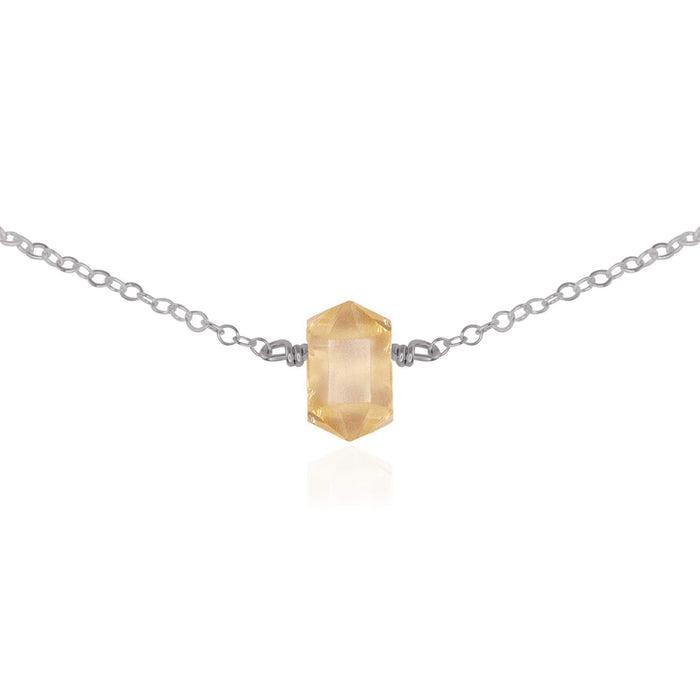 Double Terminated Citrine Mini Crystal Point Choker Necklace - Double Terminated Citrine Mini Crystal Point Choker Necklace - Stainless Steel - Luna Tide Handmade Crystal Jewellery