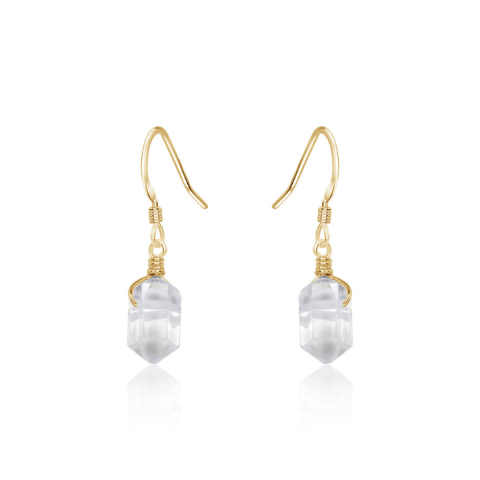 Double Terminated Crystal Dangle Drop Earrings - Crystal Quartz - 14K Gold Fill - Luna Tide Handmade Jewellery