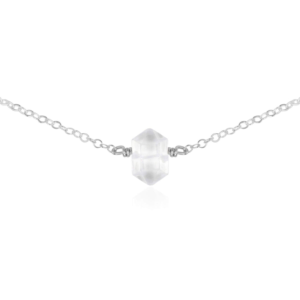 Double Terminated Crystal Quartz Mini Crystal Point Choker Necklace - Double Terminated Crystal Quartz Mini Crystal Point Choker Necklace - Sterling Silver - Luna Tide Handmade Crystal Jewellery