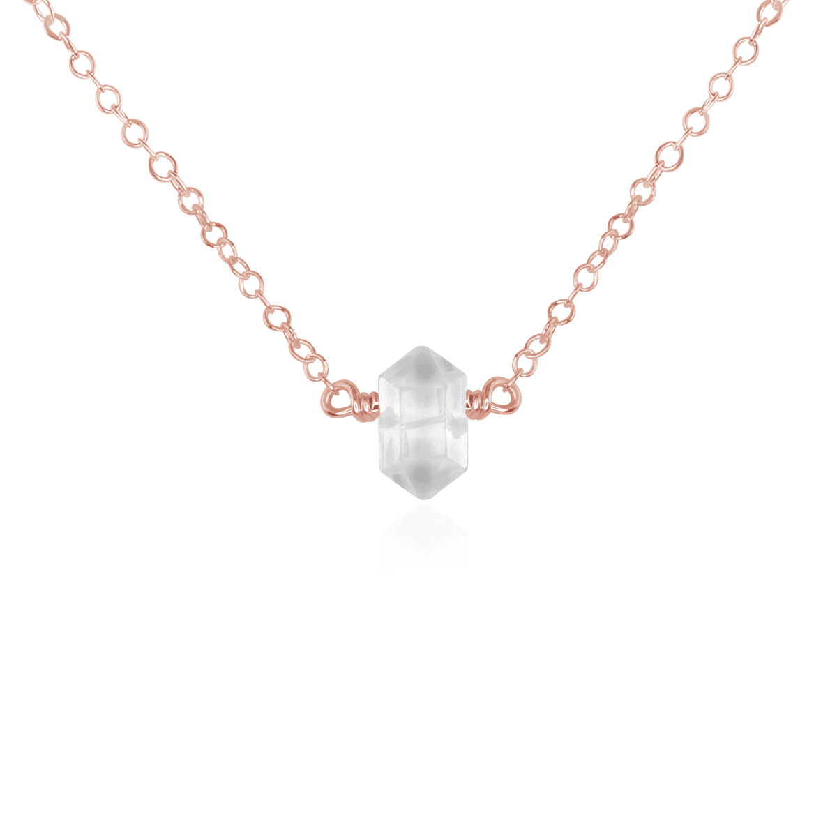 Double Terminated Crystal Necklace - Crystal Quartz - 14K Rose Gold Fill - Luna Tide Handmade Jewellery
