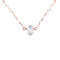 Double Terminated Crystal Necklace - Crystal Quartz - 14K Rose Gold Fill - Luna Tide Handmade Jewellery