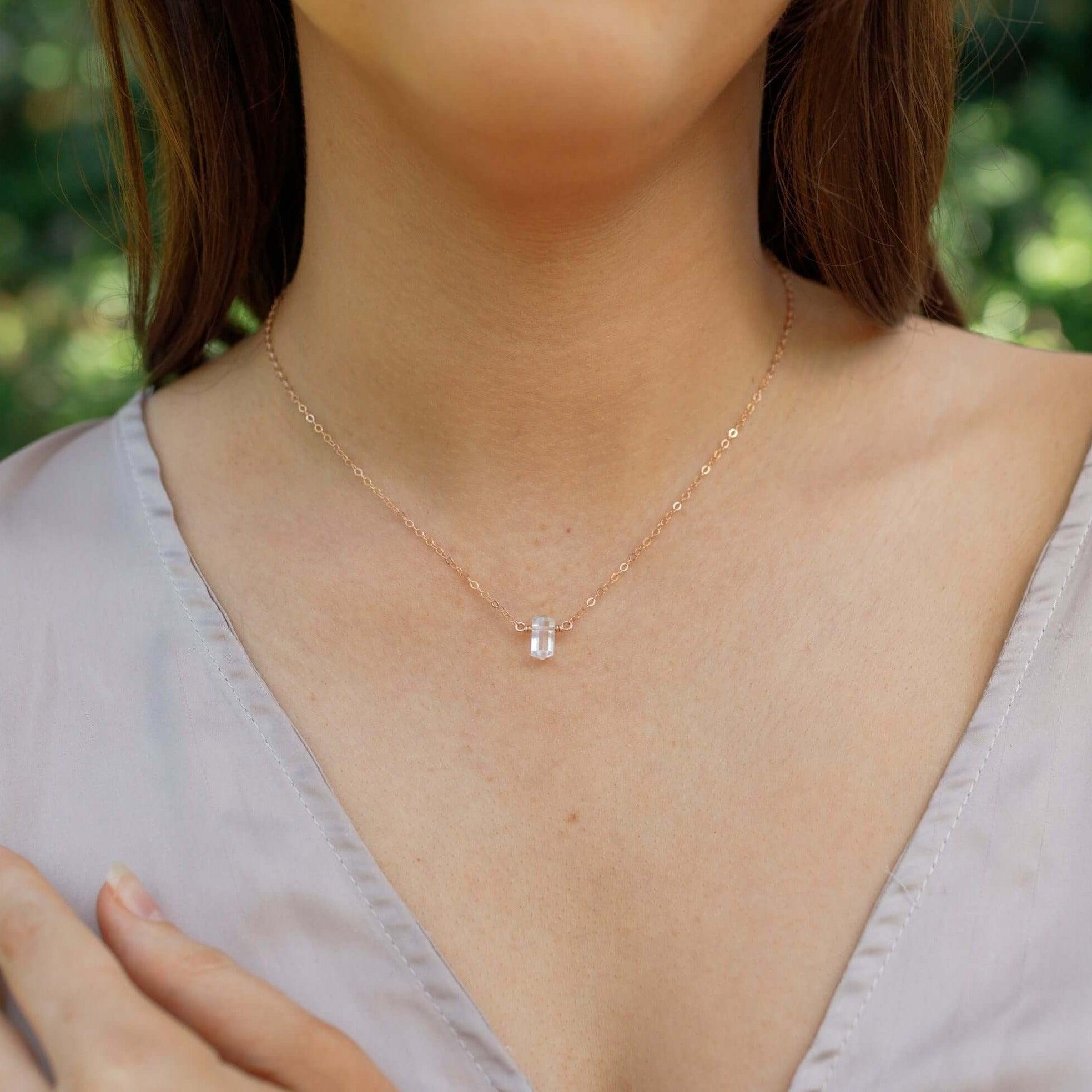 Double Terminated Crystal Quartz Mini Crystal Point Necklace - Double Terminated Crystal Quartz Mini Crystal Point Necklace - Sterling Silver - Luna Tide Handmade Crystal Jewellery