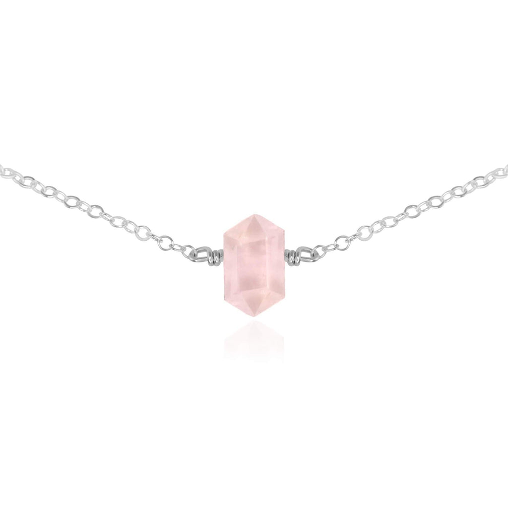 Double Terminated Rose Quartz Mini Crystal Point Choker Necklace - Double Terminated Rose Quartz Mini Crystal Point Choker Necklace - Sterling Silver - Luna Tide Handmade Crystal Jewellery