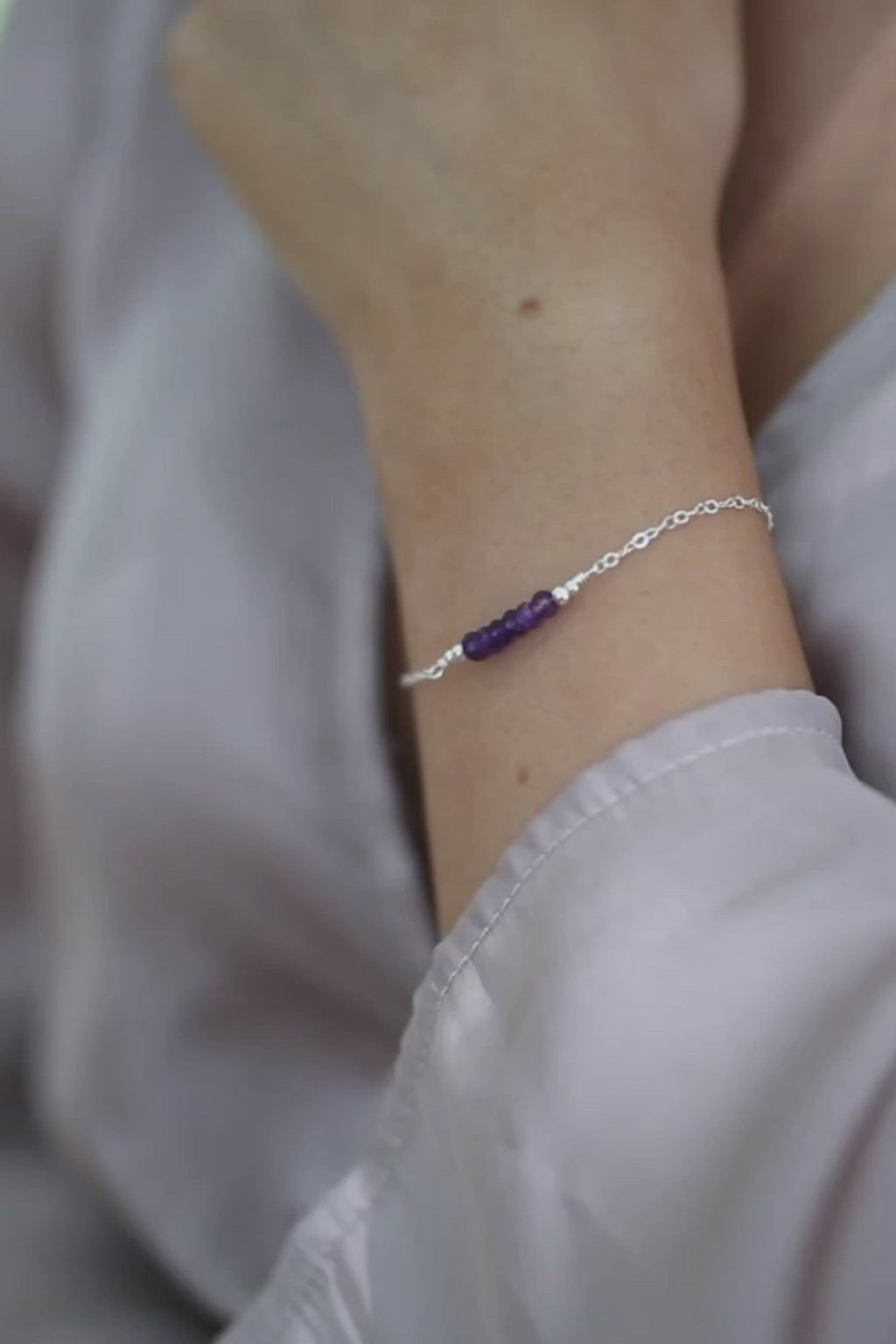 Sparkling Purple Amethyst Gemstone Faceted Bead Bar Bracelet