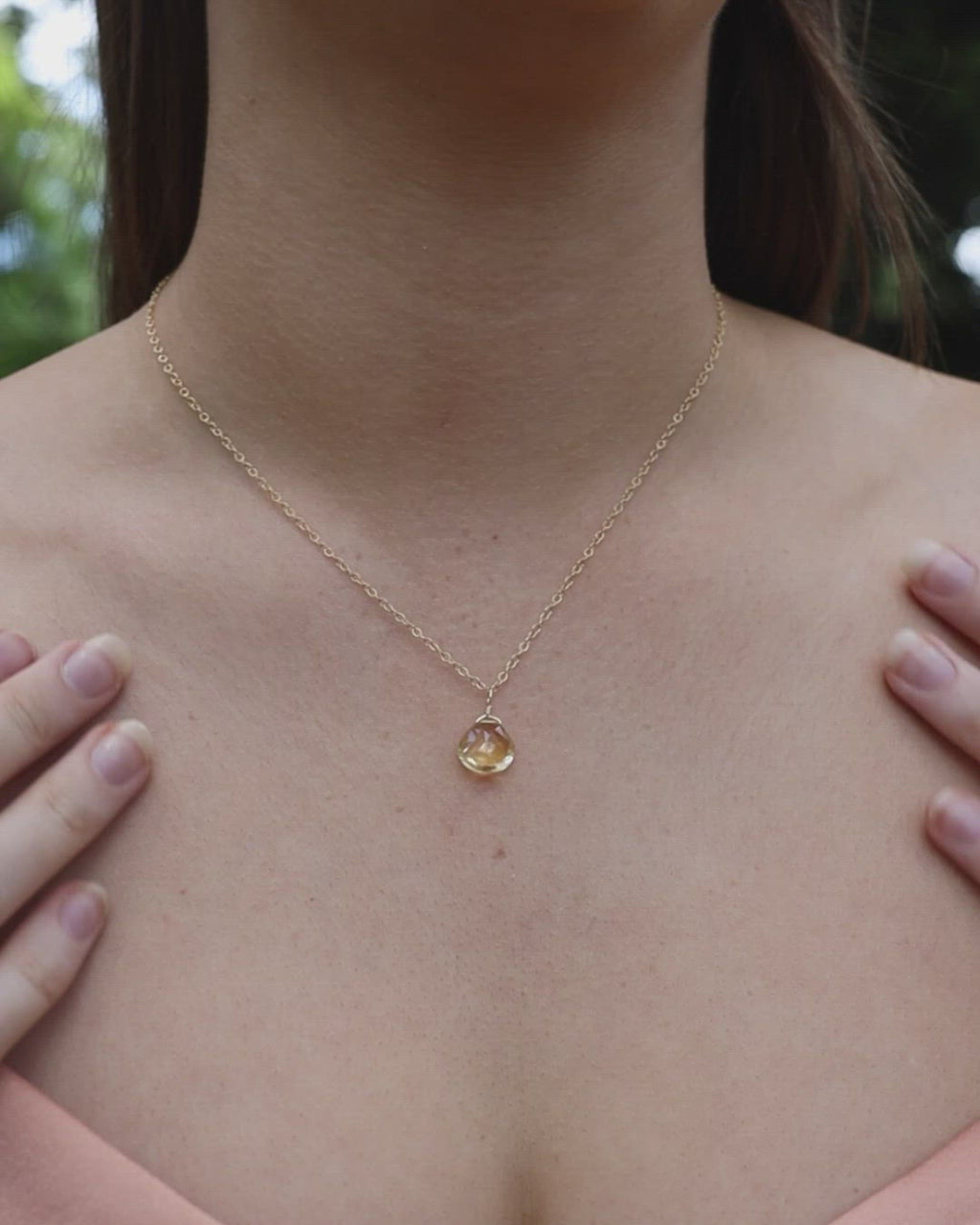 Tiny Citrine Teardrop Crystal Pendant Necklace