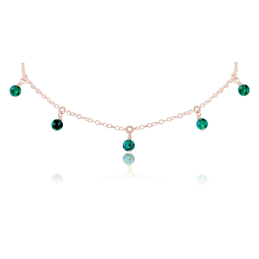 Emerald Bead Drop Choker - Emerald Bead Drop Choker - 14k Rose Gold Fill - Luna Tide Handmade Crystal Jewellery