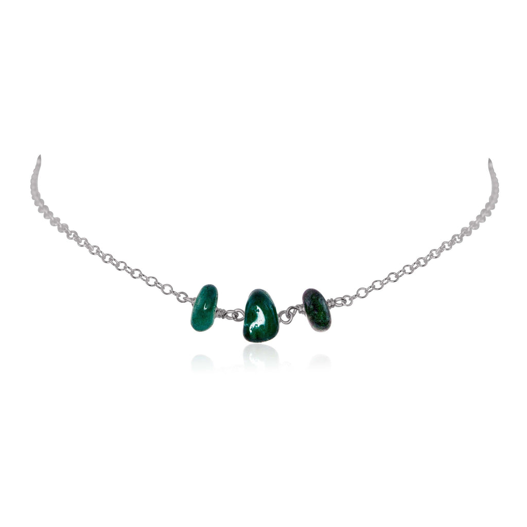 Emerald Beaded Chain Choker Necklace - Emerald Beaded Chain Choker Necklace - Stainless Steel - Luna Tide Handmade Crystal Jewellery