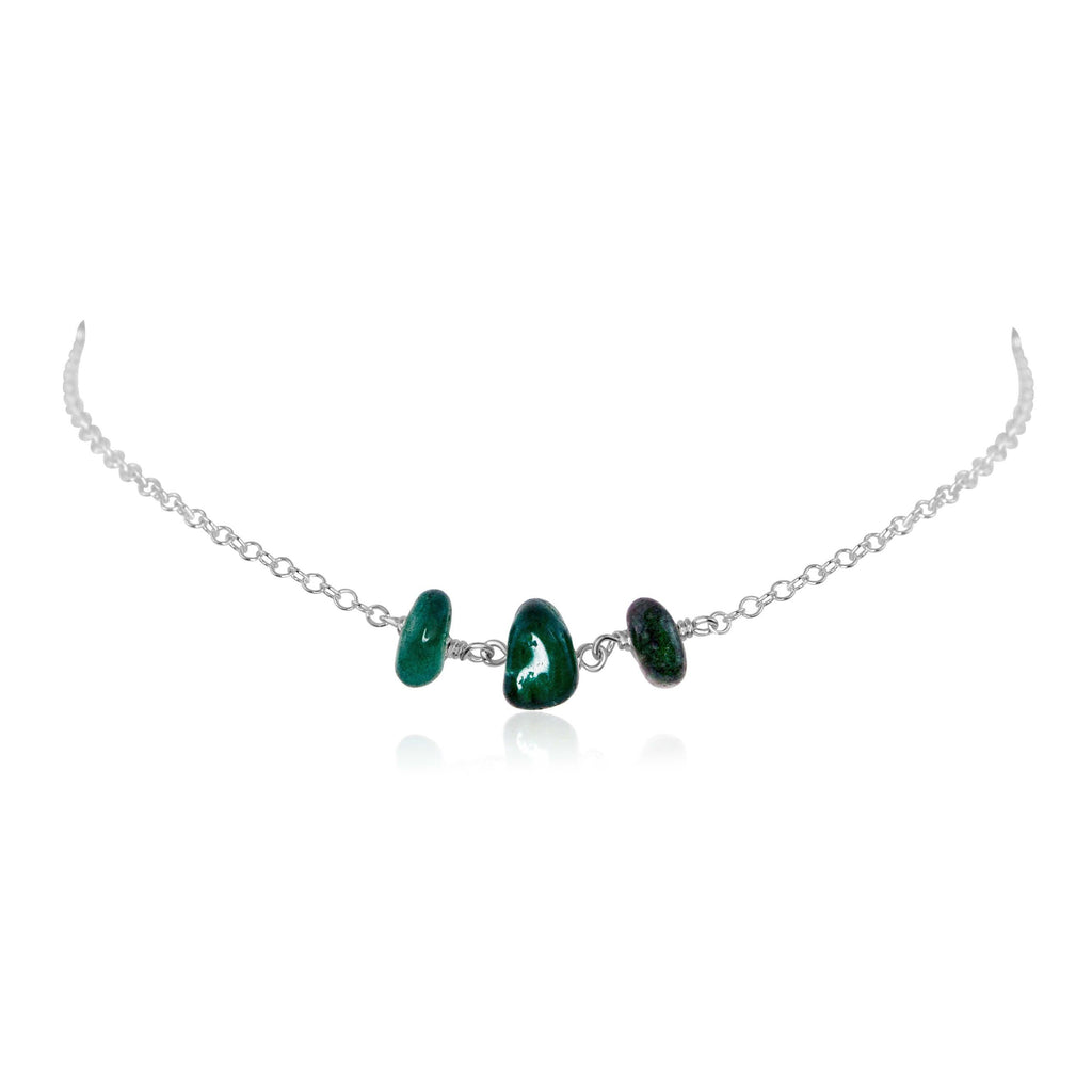 Emerald Beaded Chain Choker Necklace - Emerald Beaded Chain Choker Necklace - Sterling Silver - Luna Tide Handmade Crystal Jewellery