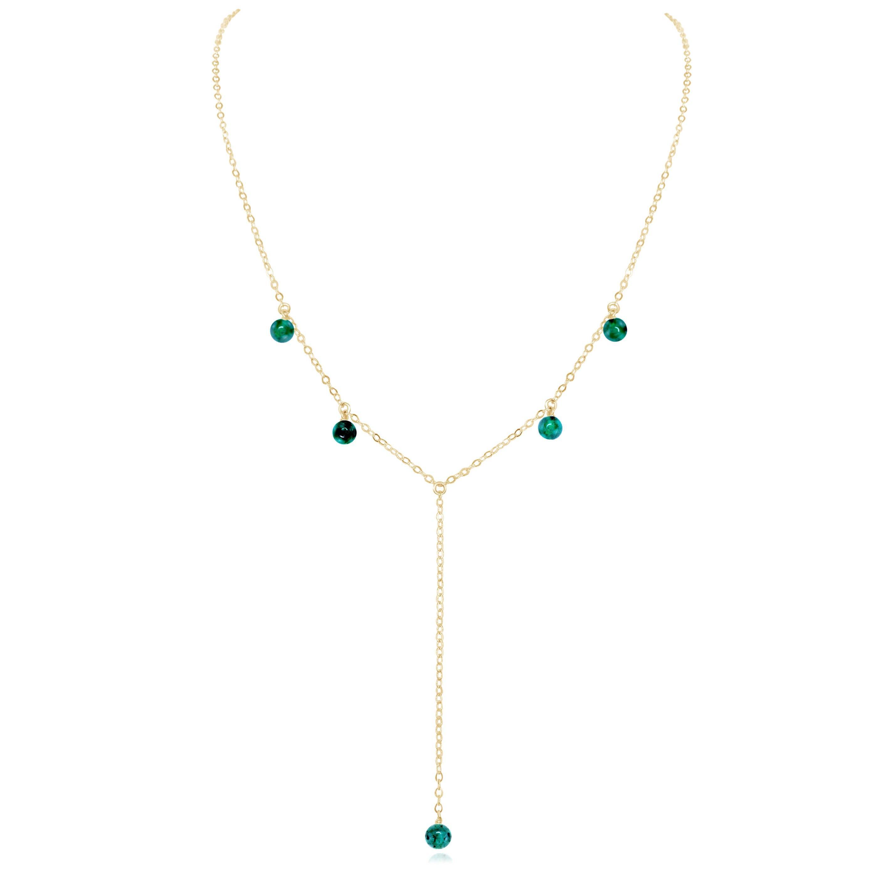 Emerald Boho Lariat Necklace - Emerald Boho Lariat Necklace - 14k Gold Fill - Luna Tide Handmade Crystal Jewellery