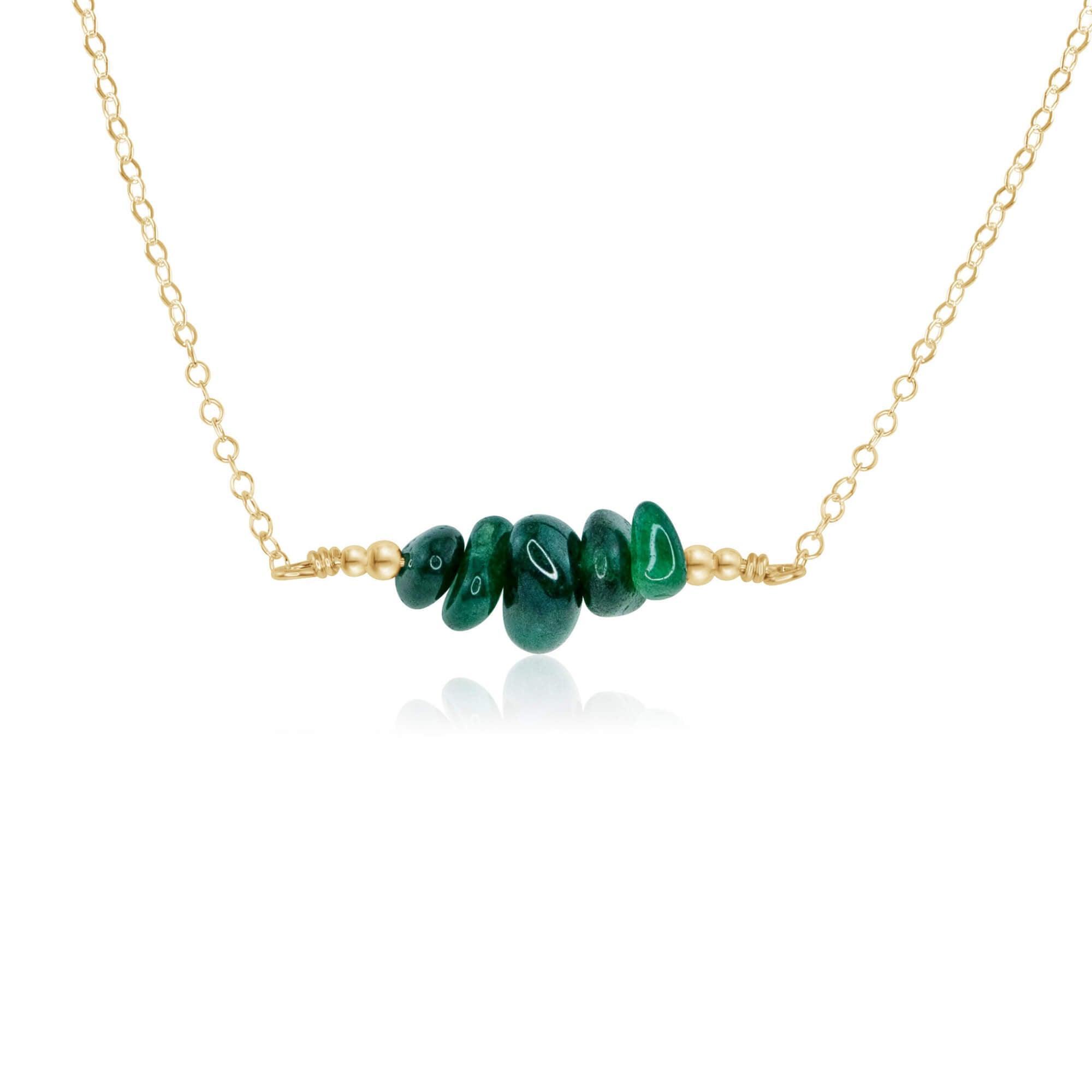 Emerald Chip Bead Bar Necklace - Emerald Chip Bead Bar Necklace - 14k Gold Fill - Luna Tide Handmade Crystal Jewellery