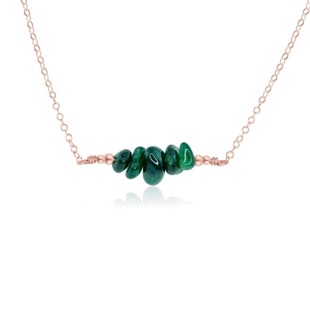 Emerald Chip Bead Bar Necklace - Emerald Chip Bead Bar Necklace - 14k Rose Gold Fill - Luna Tide Handmade Crystal Jewellery
