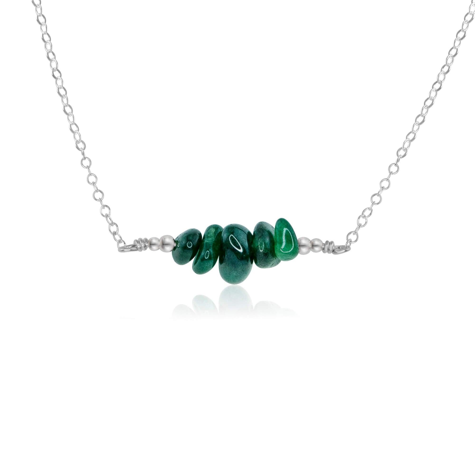 Emerald Chip Bead Bar Necklace - Emerald Chip Bead Bar Necklace - Sterling Silver - Luna Tide Handmade Crystal Jewellery