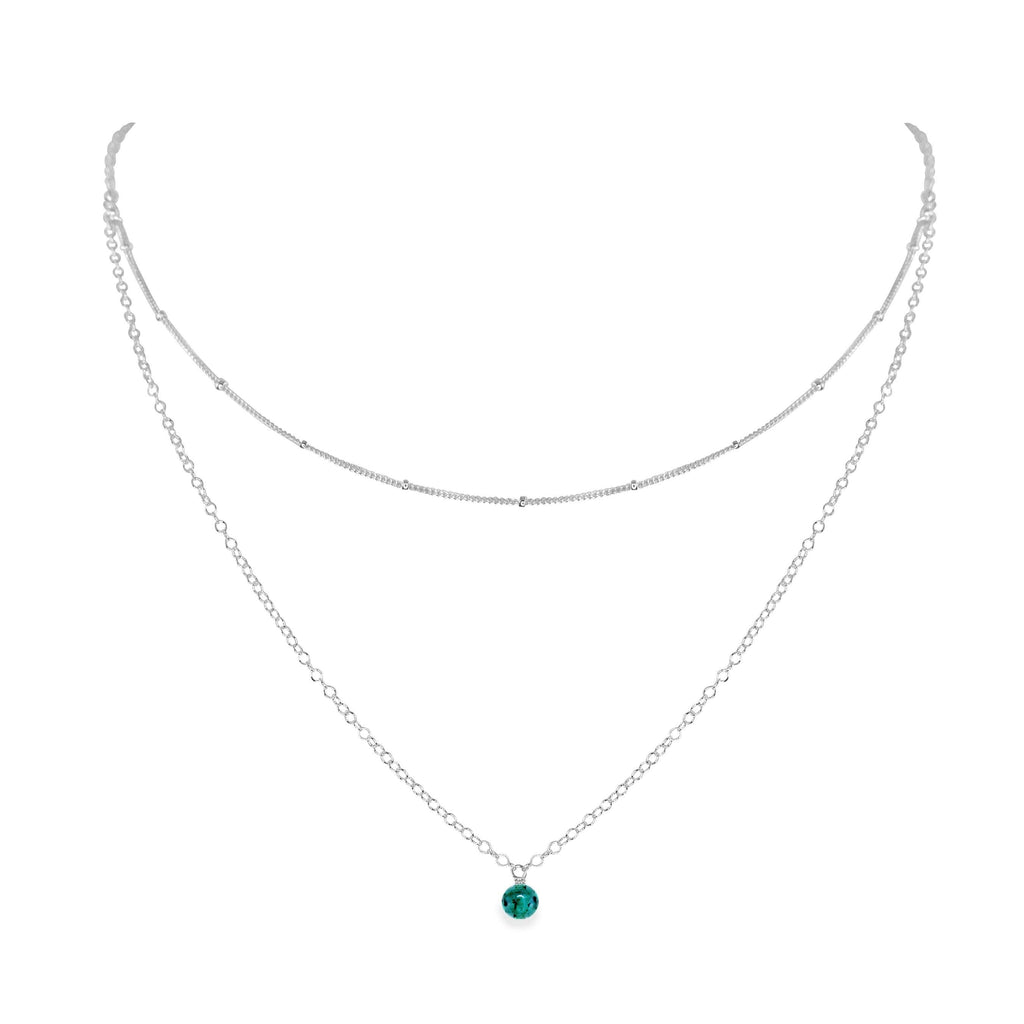 Emerald Gemstone Chain Layered Choker Necklace - Emerald Gemstone Chain Layered Choker Necklace - Sterling Silver - Luna Tide Handmade Crystal Jewellery