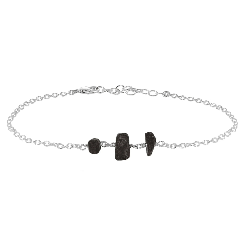 Essential Oil Lava Stone Beaded Chain Anklet - Essential Oil Lava Stone Beaded Chain Anklet - Sterling Silver - Luna Tide Handmade Crystal Jewellery