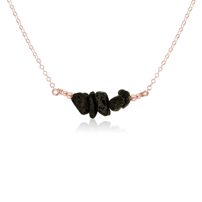 Essential Oil Lava Stone Chip Bead Bar Necklace - Essential Oil Lava Stone Chip Bead Bar Necklace - 14k Rose Gold Fill - Luna Tide Handmade Crystal Jewellery