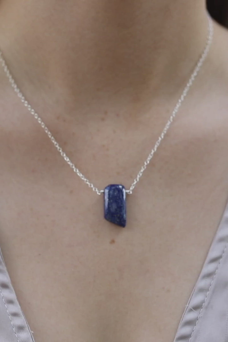 Small Smooth Blue Lapis Lazuli Crystal Slab Necklace