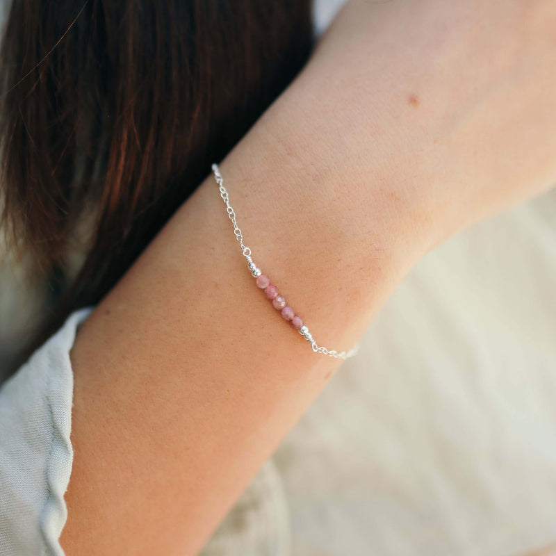Faceted Bead Bar Bracelet - Pink Tourmaline - Sterling Silver - Luna Tide Handmade Jewellery