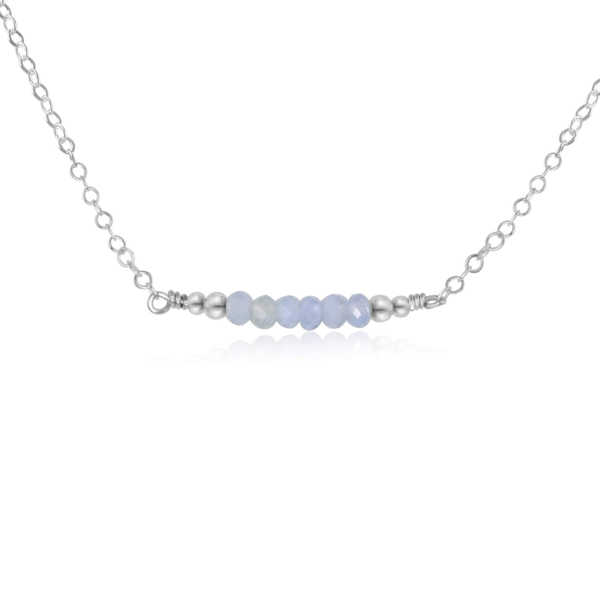 Faceted Bead Bar Necklace - Blue Lace Agate - Sterling Silver - Luna Tide Handmade Jewellery