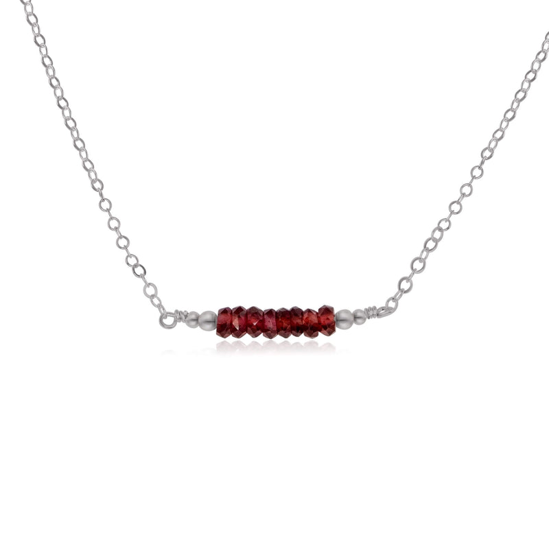 Faceted Bead Bar Necklace - Garnet - Stainless Steel - Luna Tide Handmade Jewellery