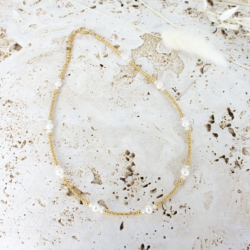 Freshwater Pearl Ancient Tides Choker Necklace - Freshwater Pearl Ancient Tides Choker Necklace - 14k Gold Fill - Luna Tide Handmade Crystal Jewellery