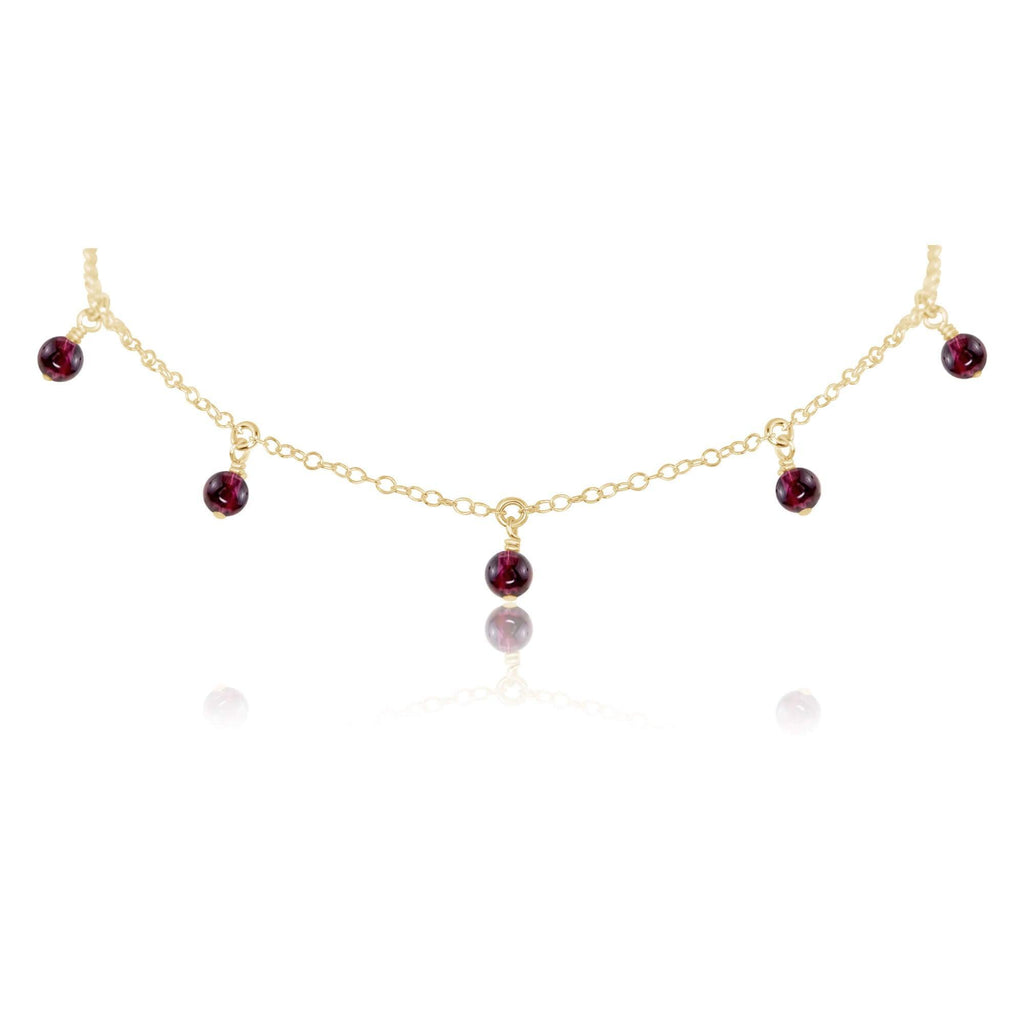 Garnet Bead Drop Choker - Garnet Bead Drop Choker - 14k Gold Fill - Luna Tide Handmade Crystal Jewellery