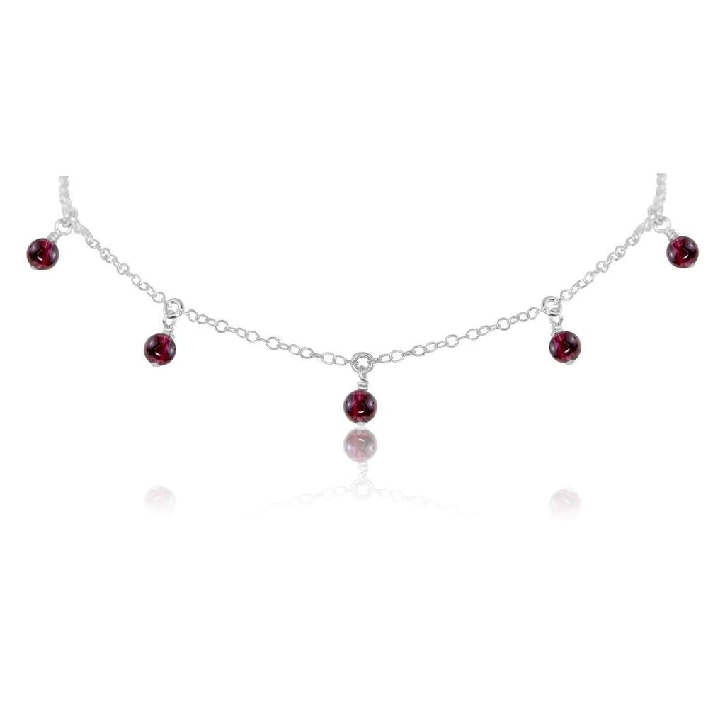 Garnet Bead Drop Choker - Garnet Bead Drop Choker - Sterling Silver - Luna Tide Handmade Crystal Jewellery