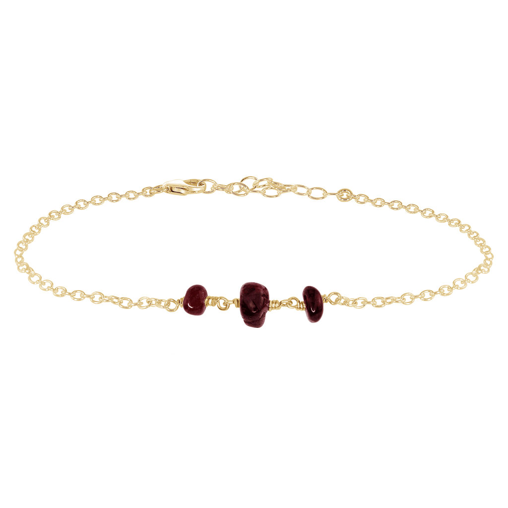 Garnet Beaded Chain Anklet - Garnet Beaded Chain Anklet - 14k Gold Fill - Luna Tide Handmade Crystal Jewellery