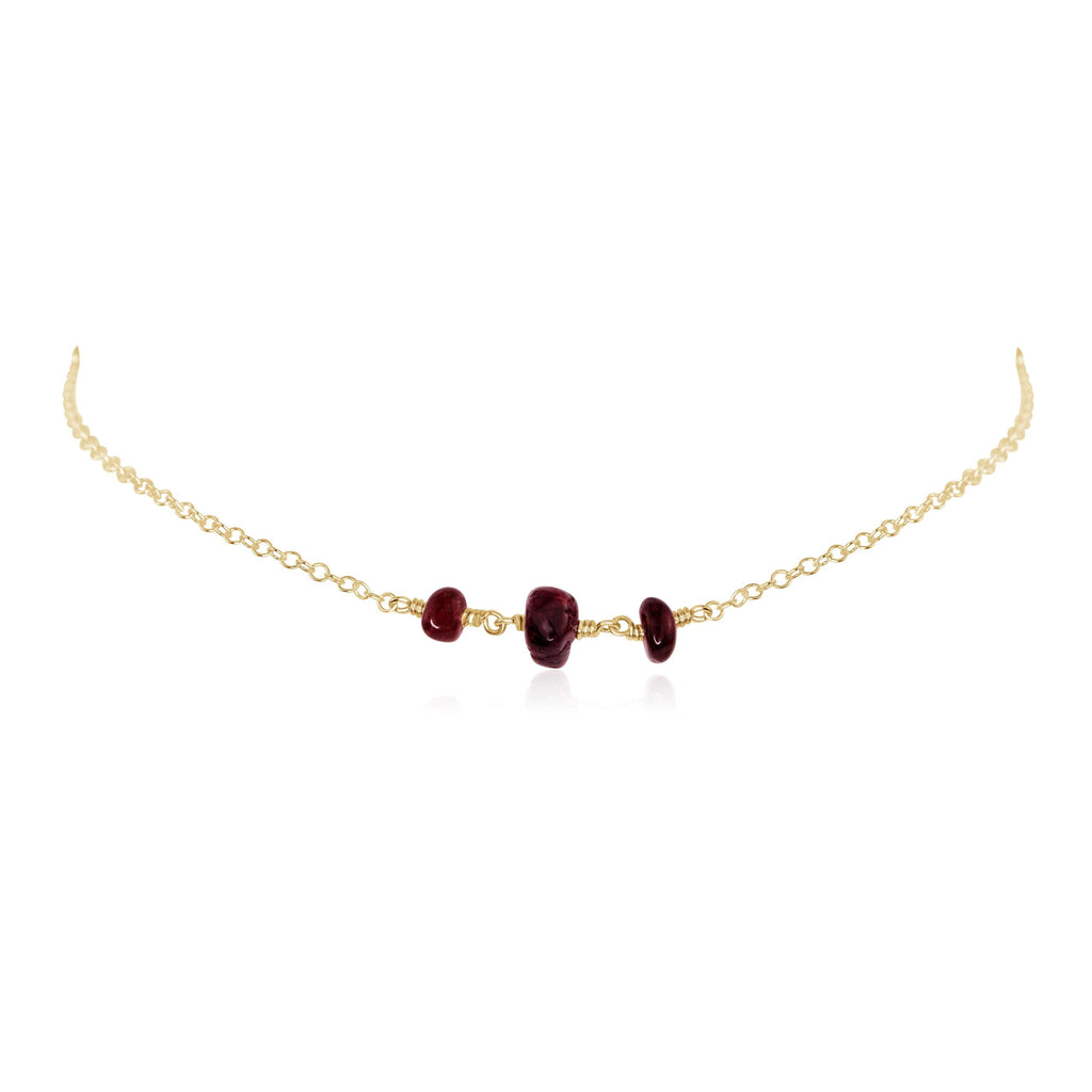 Garnet Beaded Chain Choker Necklace - Garnet Beaded Chain Choker Necklace - 14k Gold Fill - Luna Tide Handmade Crystal Jewellery