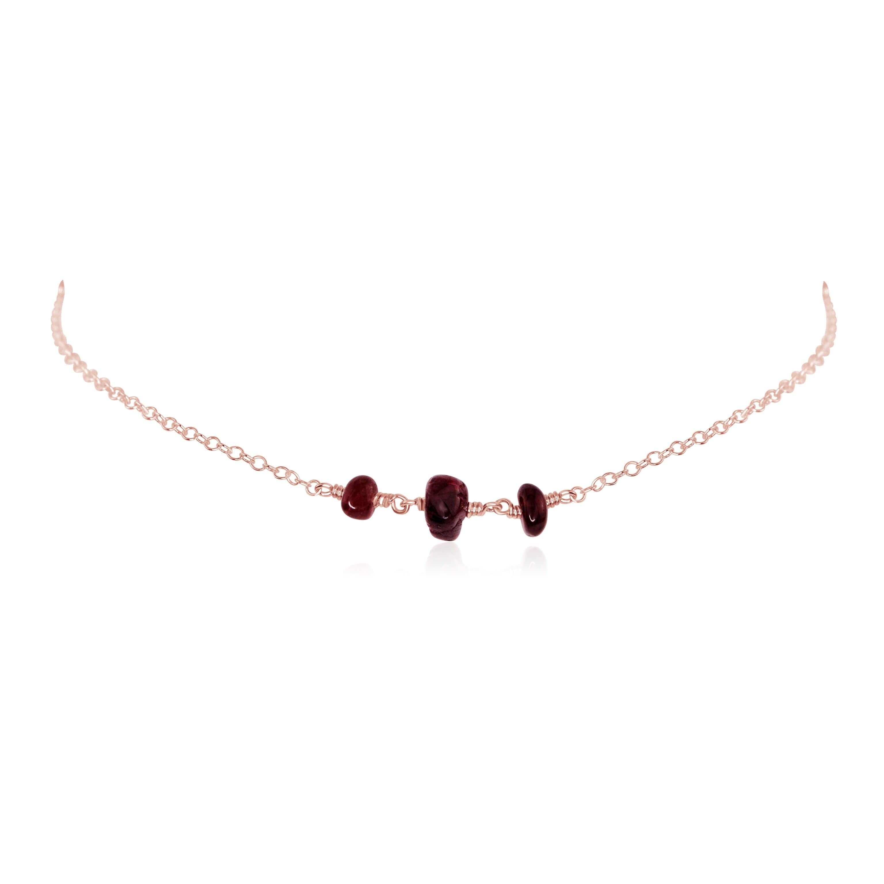 Garnet Beaded Chain Choker Necklace - Garnet Beaded Chain Choker Necklace - 14k Rose Gold Fill - Luna Tide Handmade Crystal Jewellery