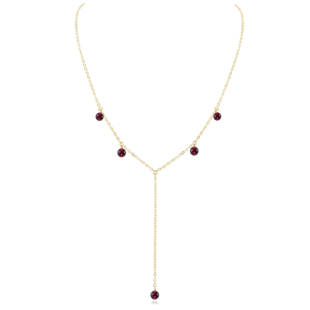 Garnet Boho Lariat Necklace - Garnet Boho Lariat Necklace - 14k Gold Fill - Luna Tide Handmade Crystal Jewellery