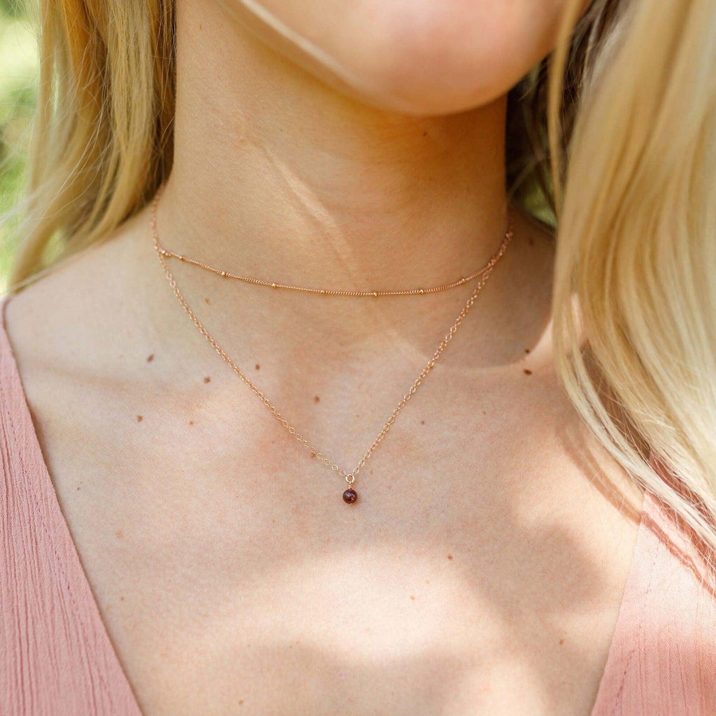Garnet Gemstone Chain Layered Choker Necklace - Garnet Gemstone Chain Layered Choker Necklace - Sterling Silver - Luna Tide Handmade Crystal Jewellery