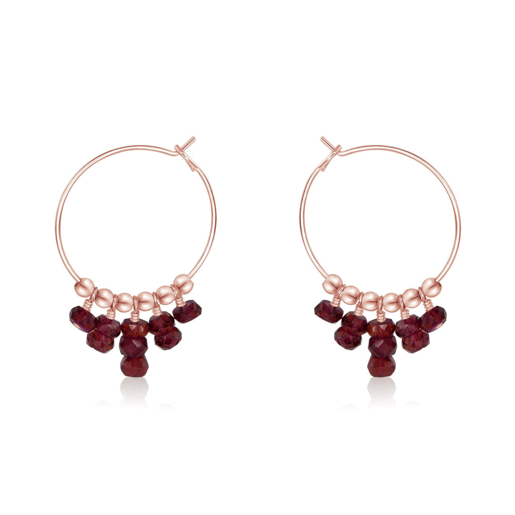 Garnet Statement Hoop Earrings - Garnet Statement Hoop Earrings - 14k Rose Gold Fill - Luna Tide Handmade Crystal Jewellery