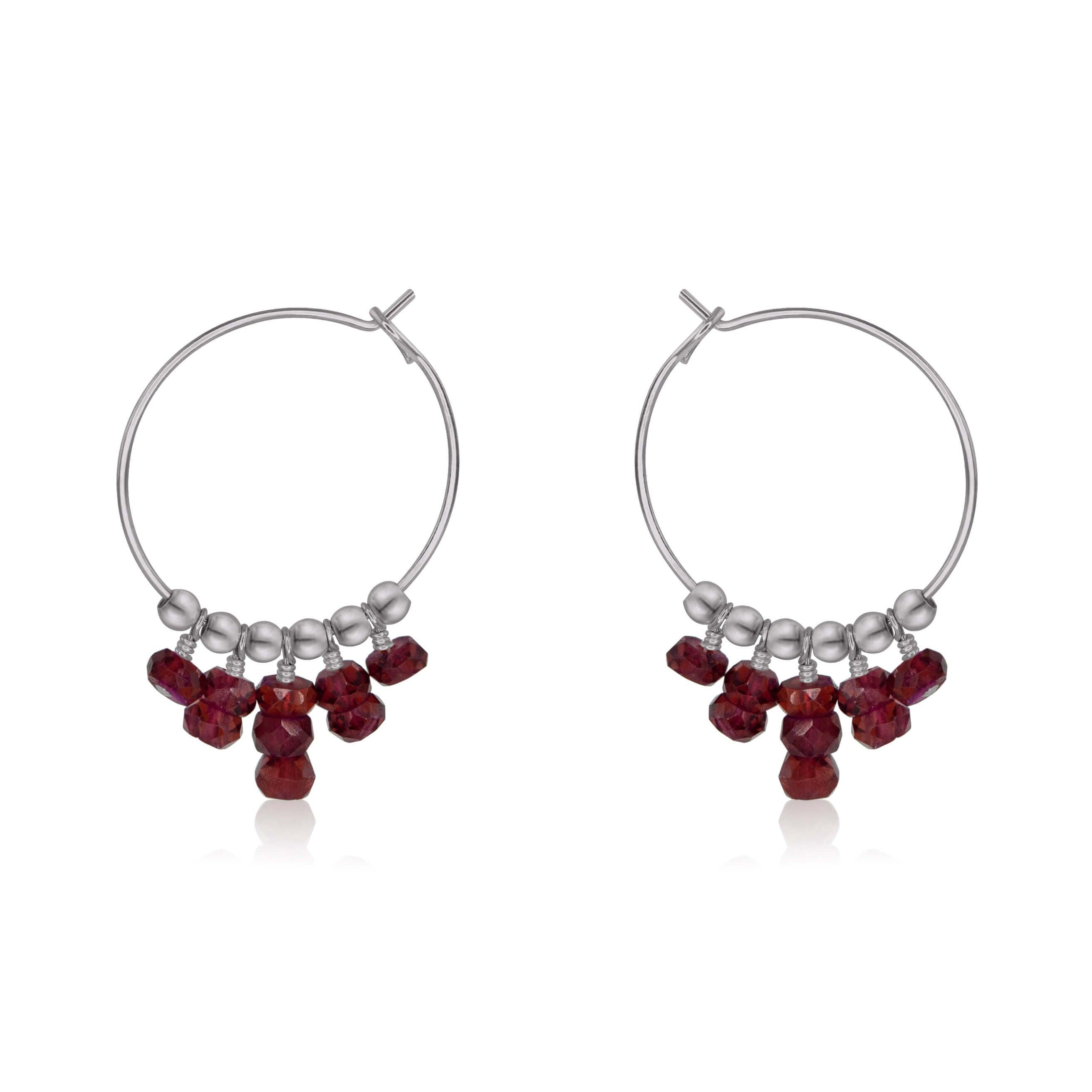 Garnet Statement Hoop Earrings - Garnet Statement Hoop Earrings - Stainless Steel - Luna Tide Handmade Crystal Jewellery