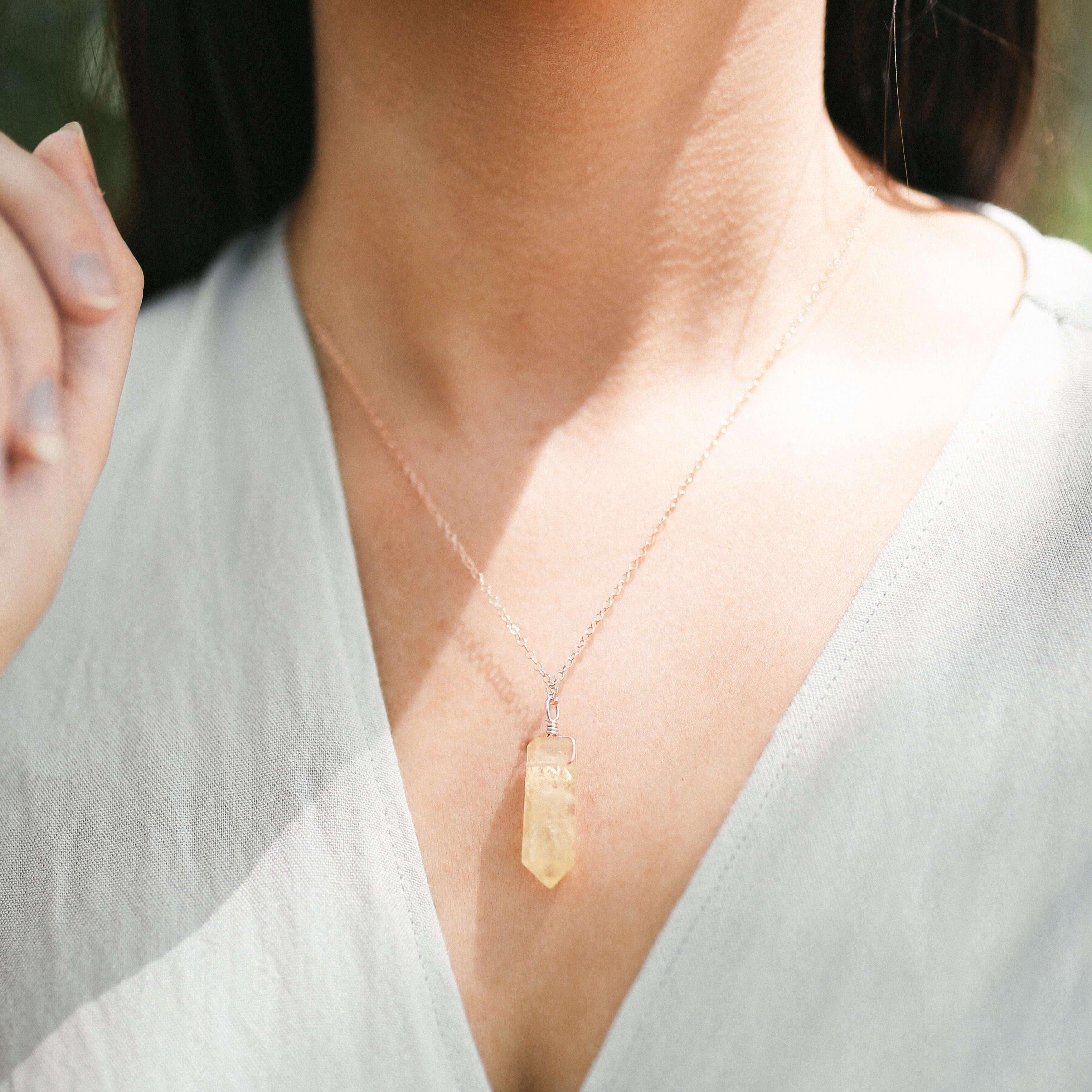 Golden Citrine Crystal Generator Point Pendant Necklace - Golden Citrine Crystal Generator Point Pendant Necklace - 14k Gold Fill / Cable - Luna Tide Handmade Crystal Jewellery