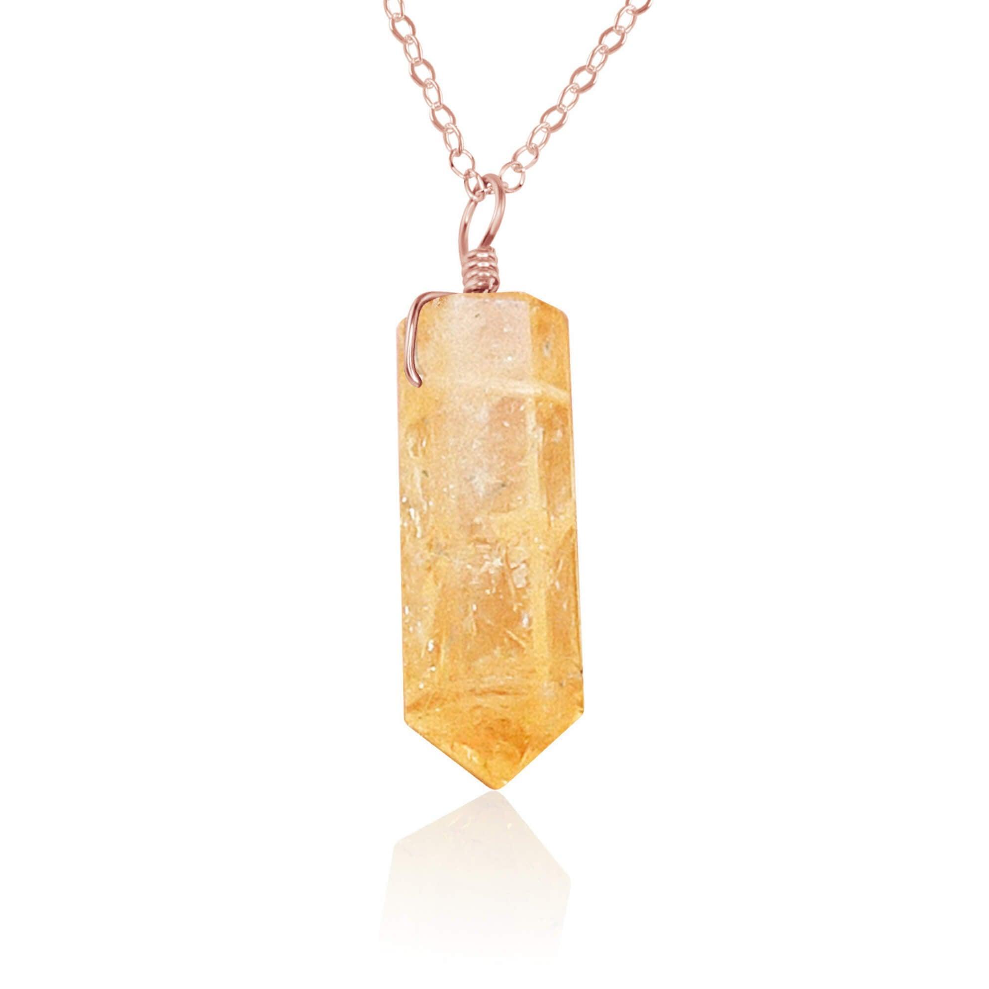 Golden Citrine Crystal Generator Point Pendant Necklace - Golden Citrine Crystal Generator Point Pendant Necklace - 14k Rose Gold Fill / Cable - Luna Tide Handmade Crystal Jewellery