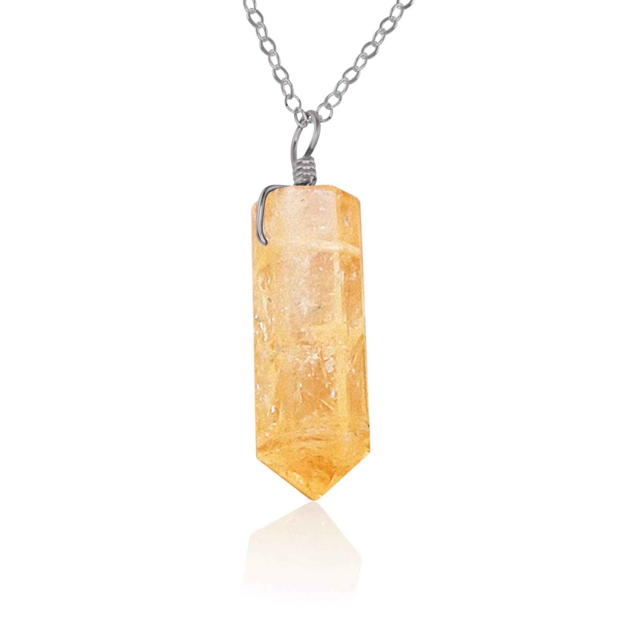 Golden Citrine Crystal Generator Point Pendant Necklace - Golden Citrine Crystal Generator Point Pendant Necklace - Stainless Steel / Cable - Luna Tide Handmade Crystal Jewellery