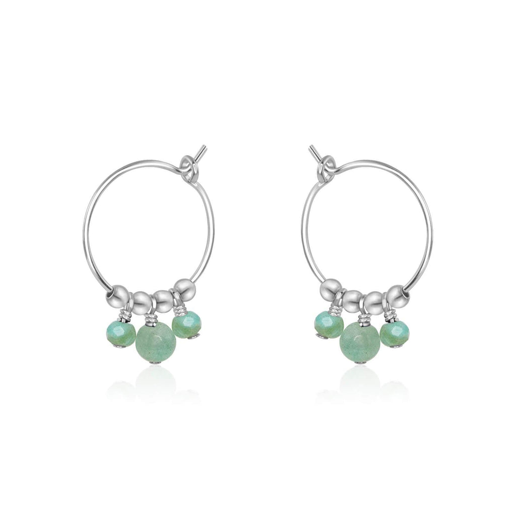 Green Amazonite Gemstone Bead Drop Hoop Earrings - Green Amazonite Gemstone Bead Drop Hoop Earrings - Sterling Silver - Luna Tide Handmade Crystal Jewellery