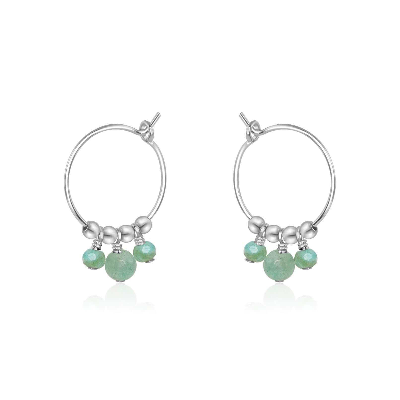 Green Amazonite Gemstone Bead Drop Hoop Earrings - Green Amazonite Gemstone Bead Drop Hoop Earrings - Sterling Silver - Luna Tide Handmade Crystal Jewellery