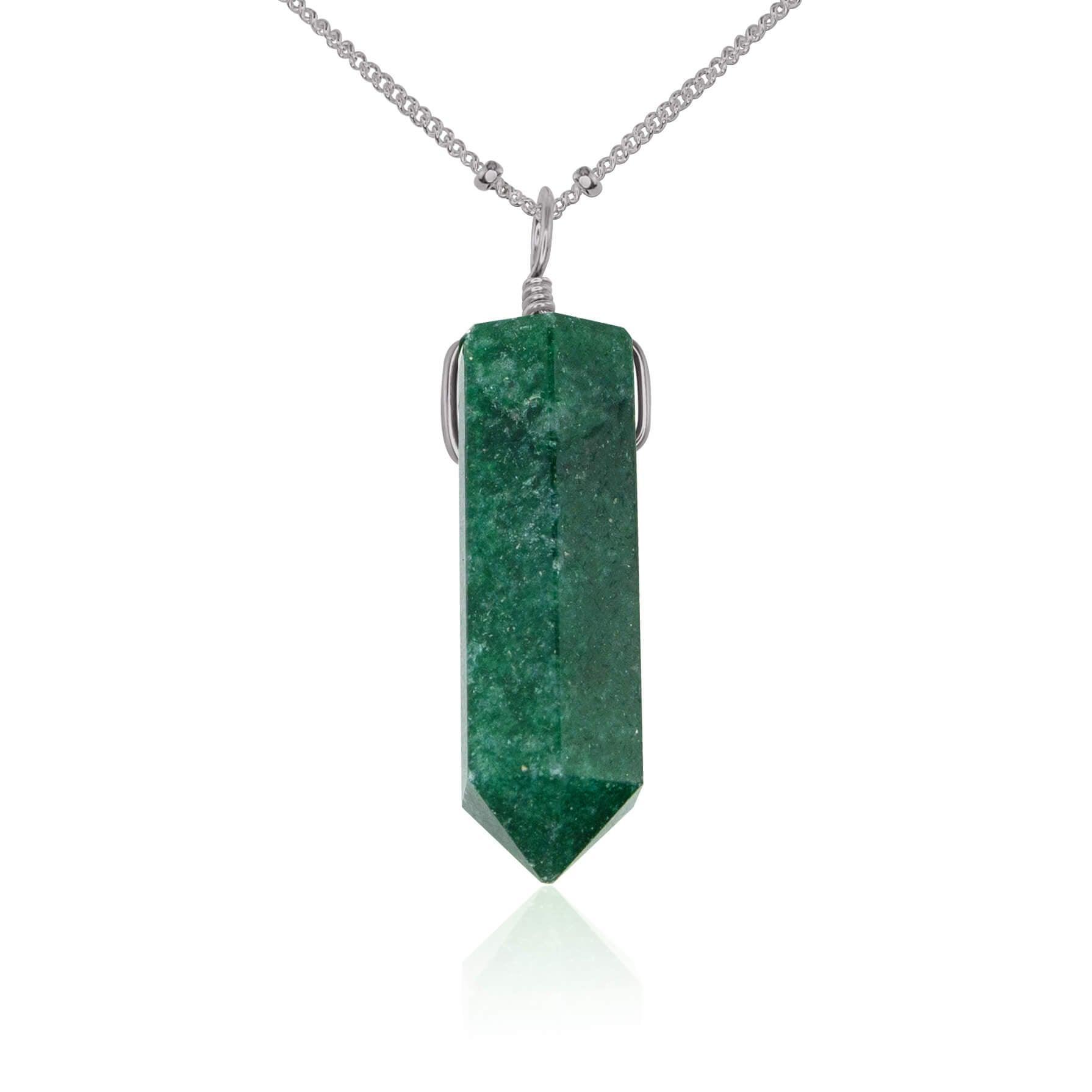 Green Aventurine Crystal Generator Point Pendant Necklace - Green Aventurine Crystal Generator Point Pendant Necklace - Stainless Steel / Satellite - Luna Tide Handmade Crystal Jewellery