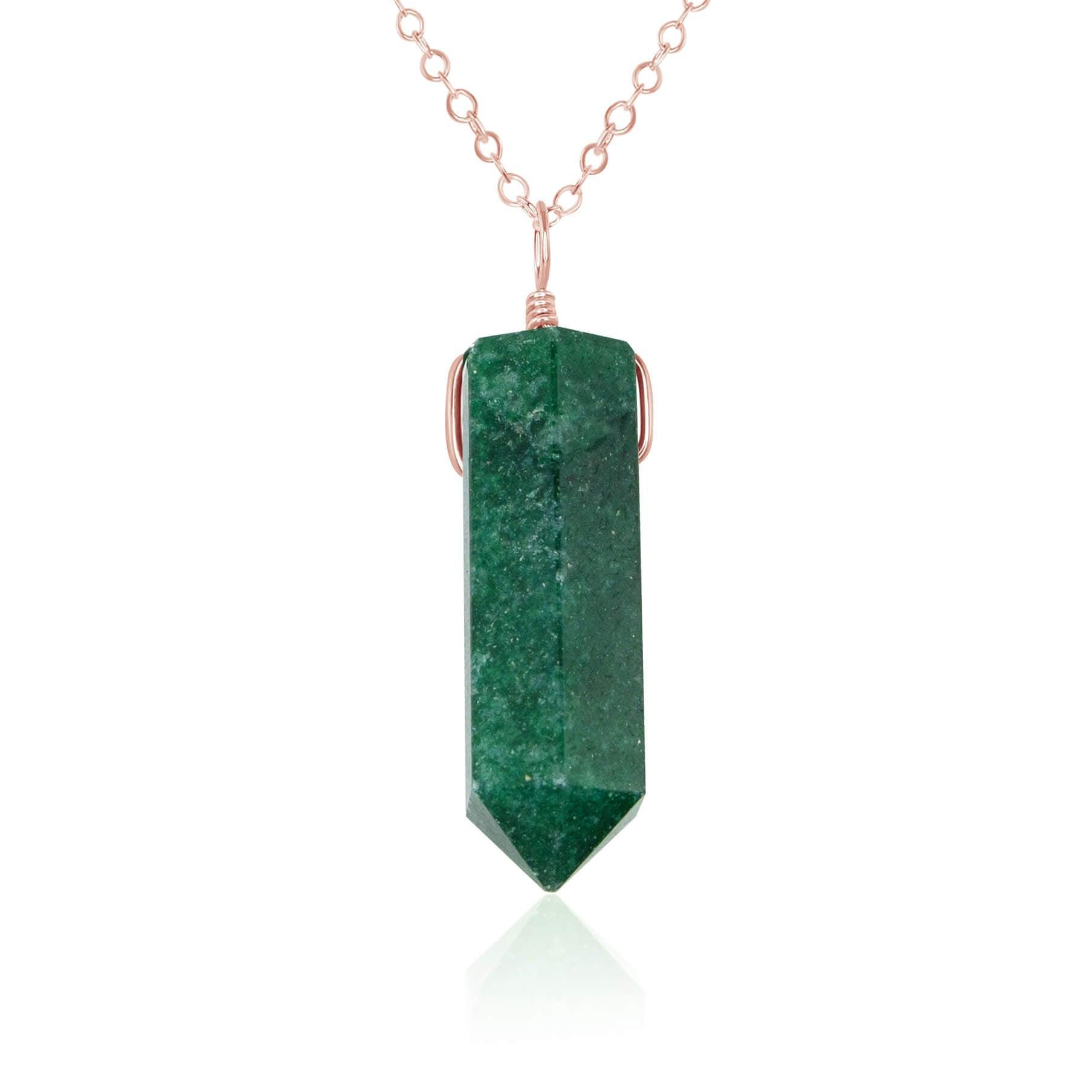 Green Aventurine Gemstone Generator Tower Point Pendant Necklace - Green Aventurine Gemstone Generator Tower Point Pendant Necklace - 14k Rose Gold Fill / Cable - Luna Tide Handmade Crystal Jewellery