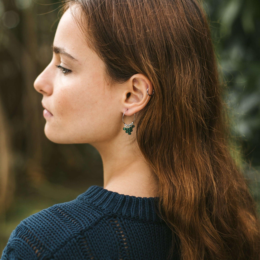 Green Aventurine Statement Hoop Earrings - Green Aventurine Statement Hoop Earrings - Stainless Steel - Luna Tide Handmade Crystal Jewellery