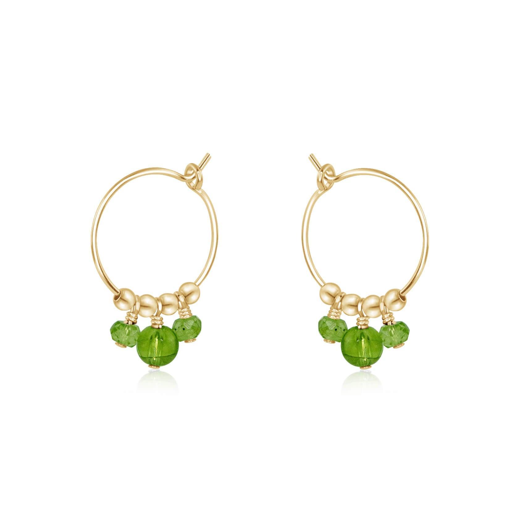Green Peridot Gemstone Bead Drop Hoop Earrings - Green Peridot Gemstone Bead Drop Hoop Earrings - 14k Gold Fill - Luna Tide Handmade Crystal Jewellery