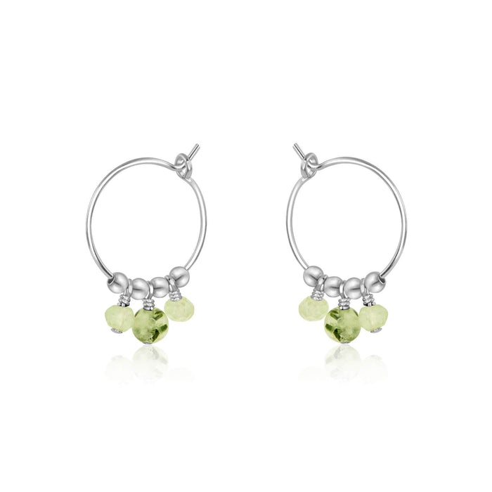 Green Prehnite Gemstone Bead Drop Hoop Earrings - Green Prehnite Gemstone Bead Drop Hoop Earrings - Sterling Silver - Luna Tide Handmade Crystal Jewellery