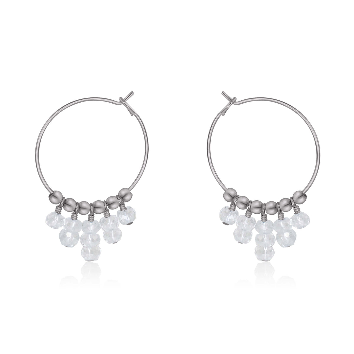 Hoop Earrings - Crystal Quartz - Stainless Steel - Luna Tide Handmade Jewellery