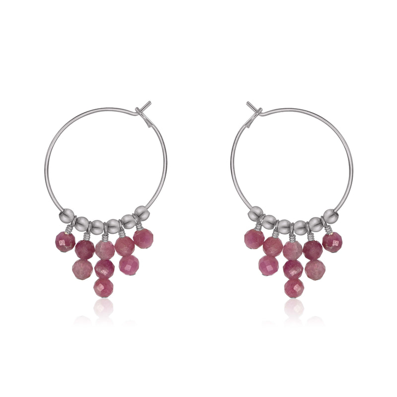 Hoop Earrings - Pink Tourmaline - Stainless Steel - Luna Tide Handmade Jewellery